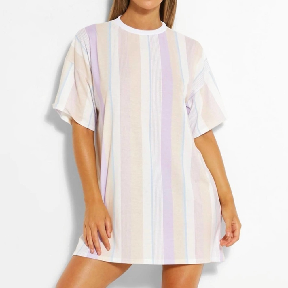 Boohoo pastel tone striped oversized t-shirt dress size 6